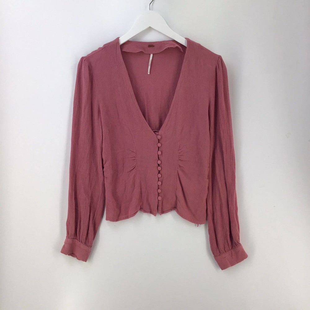 Free People Womens Peasant Top Mauve Pink Size M Cropped Boho - Picture 2 of 16